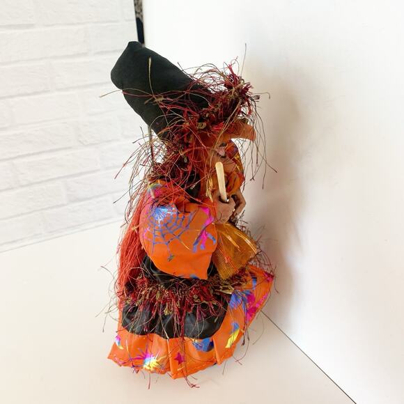 Animated Halloween Witch Decor Laugh Cackle Spin Light Up Sound Broom Hat Orange - Picture 4 of 8